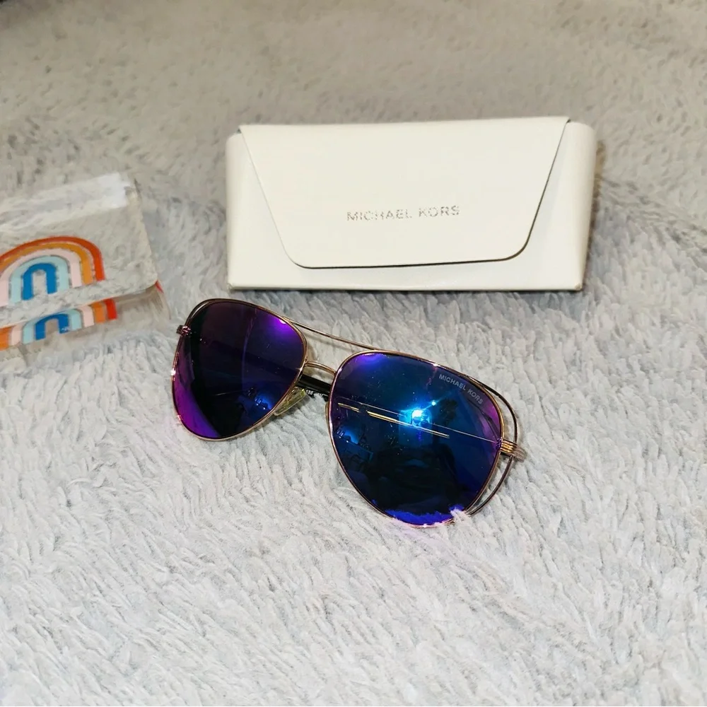 Michael Kors Aviator Sunglasses with oil slick Lenses